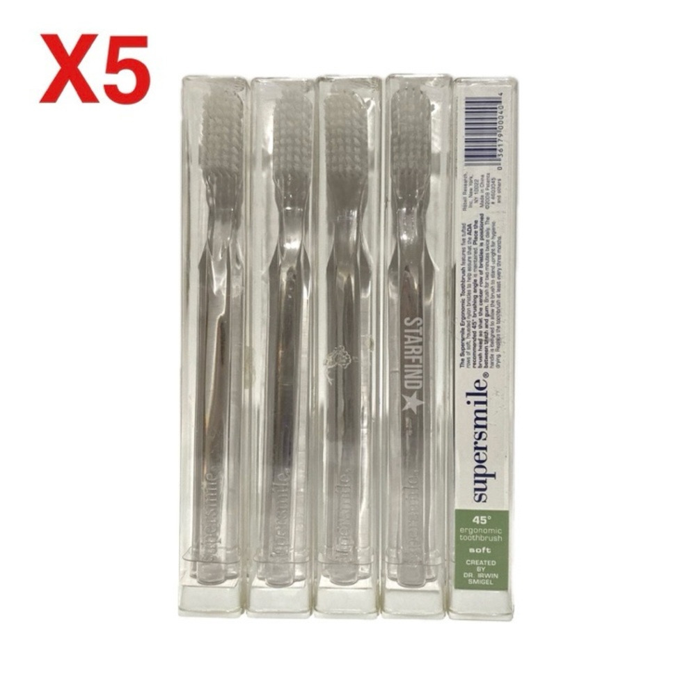 5 Supersmile 45 Degree Angle Ergonomic Toothbrush Crystal Clear Soft Teeth LOT